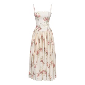 House of CB Ivory Vintage Rose floral midi dress with sweetheart neckline, spaghetti straps, boned bodice and pleated skirt