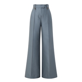 Zimmermann Valiant Structured Flared Leg Trousers in Airforce, wide-leg silhouette with pintuck detailing, belt loops and clean hems