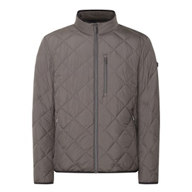 Bugatti Air Series Diamond Quilted Jacket in olive, stand-up collar, full zip-through, zipped chest pocket, logo badge on left sleeve