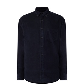 Bugatti navy casual shirt in 100% cotton, button-down collar, long sleeves, chest pocket, relaxed fit