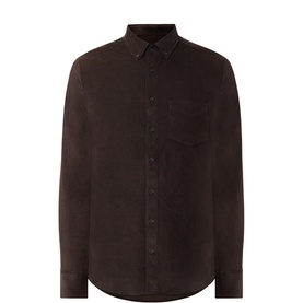 Bugatti brown cotton casual shirt with button-down collar, chest patch pocket, and long sleeves