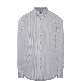 Bugatti green stripe casual shirt in 100% cotton with button-down collar and single-button cuffs