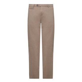 Bugatti Micro Flex Slim-Leg Chinos in beige, mid-rise with belt loops, concealed fly, and slim straight leg silhouette.