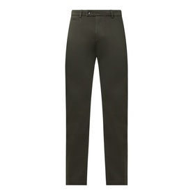 Bugatti Micro Flex Slim-Leg Chinos in green, mid-rise with belt loops, concealed fly, and clean hems
