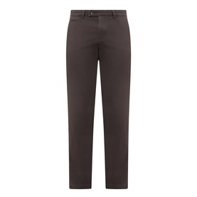 Bugatti Micro Flex Slim-Leg Chinos in brown, mid-rise with belt loops, slim fit, concealed fly, clean hems