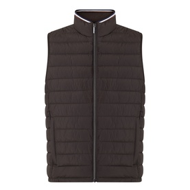 Bugatti brown quilted gilet with zip fastening, contrast stripe collar detail and sleeveless design