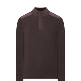Bugatti Herren Logo Badge Half-Zip Sweater in brown, funnel neck, contrasting shoulder panels, logo plaque on sleeve, fine ribbed knit