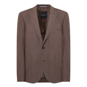 Bugatti Birdseye Single-Breasted Blazer in brown, notch lapel, front button fastening, chest welt pocket and patch pockets