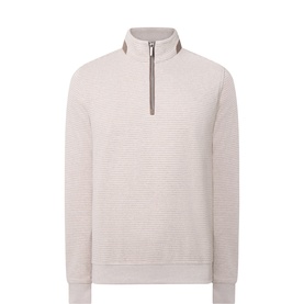 Bugatti Logo Herringbone Half-Zip Sweatshirt in ecru with funnel neck, contrast zip, and textured herringbone finish
