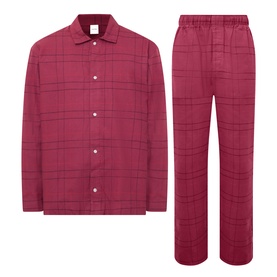 Calvin Klein Flannel Check Print Pyjama Set in Established Red, two-piece long-sleeve shirt and straight-leg trouser set with check print