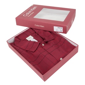 Calvin Klein Pyjamas Set in Established Red Sophie Plaid, 100% cotton, presented folded in branded gift box.