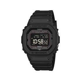 Casio G-Shock black square digital watch with resin strap, Bluetooth feature, and multi-function LCD display
