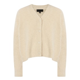 Nili Lotan cardigan in beige melange, cropped ribbed knit with V-neckline and button fastening