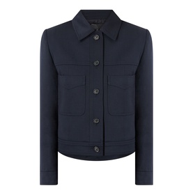 Nili Lotan jacket in Midnight, button-front with spread collar and four patch pockets, structured cropped silhouette