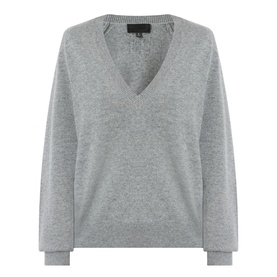Nili Lotan knitwear in Pebble Grey Heather, V-neck sweater with relaxed fit and long sleeves in soft knit fabric