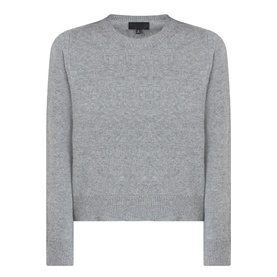 Nili Lotan knitwear in Pebble Grey Heather, crew neck sweater with long sleeves and relaxed cropped fit.
