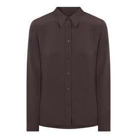 Nili Lotan chocolate brown 100% silk shirt with pointed collar, button-front placket and long sleeves
