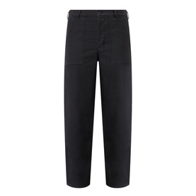 Nili Lotan carbon wide-leg cotton trousers with patch pockets and relaxed fit, shown flat against white background.