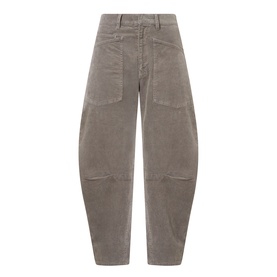 Nili Lotan Shon Cargo Trousers in Sage Grey, mid-rise corduroy with patch pockets, dart-detailed legs and zip fly