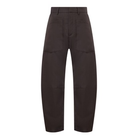 Nili Lotan trousers in brown herringbone, wide-leg silhouette with front pockets and clean waistband, 100% virgin wool