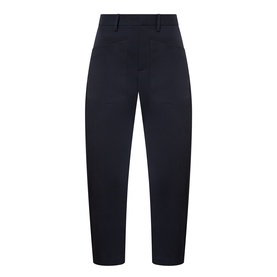 Nili Lotan midnight wool trousers in tapered cut with high waist, belt loops, and cropped ankle length