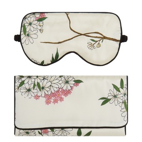 Olivia von Halle Ana silk eye mask and travel pouch, cream with pink and white floral print and black trim