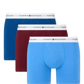 Tommy Hilfiger Boxers 3Pk in Opulent Blue, Burgundy, and Blue Spell with white branded waistbands, cotton blend