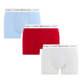 Tommy Hilfiger Boxers 3-Pack in chambray blue, medium red, and grey marl with signature logo waistbands