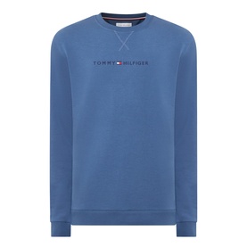 Tommy Hilfiger blue crew neck sweatshirt with embroidered logo and ribbed cuffs and hem