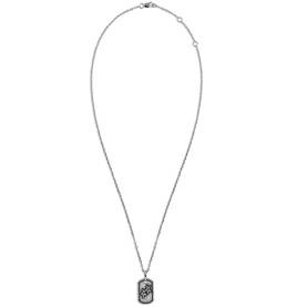 Two Jeys silver necklace with engraved rectangular dog tag pendant on fine chain
