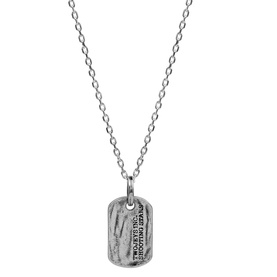Two Jeys silver dog tag pendant necklace on fine rolo chain with engraved text detail