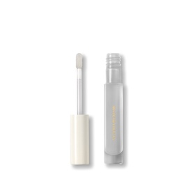 Victoria Beckham Posh Gloss in Bikini, sheer lip gloss with doe-foot applicator wand, shown open and closed