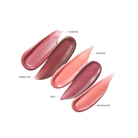 Victoria Beckham Posh Gloss lip gloss swatches in five shades: Aperitivo, Cabana, Fizz, Picante and Bungalow