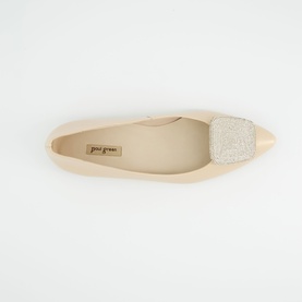 Paul Green beige flat ballerina shoe with crystal-embellished pointed toe cap, overhead view
