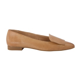 Paul Green beige leather pointed-toe flat loafer with structured front panel and slim heel, side view