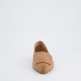 Paul Green beige leather loafer flat, front-facing view showing toe seam detail and tan sole.