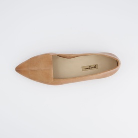 Paul Green beige suede pointed-toe flat pump, overhead view showing smooth upper and cream lining