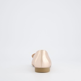 Paul Green pink ballet flat, rear view showing rounded heel and metallic sheen with nude-toned low block heel.
