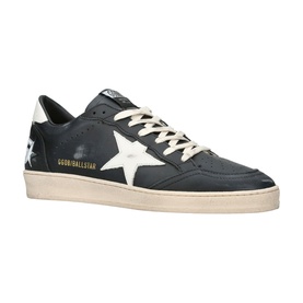 Golden Goose Ball Star men's sneaker in black nubuck with white star, cream sole, and silver heel tab