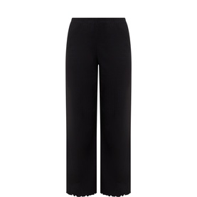 Desmond & Dempsey Plain Black cotton PJ Pants with scalloped lace hem trim, wide-leg silhouette and elasticated waist