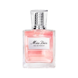 Dior Miss Dior Eau de Parfum Roller-Pearl in a square pink-tinted glass bottle with silver cap and twist applicator.