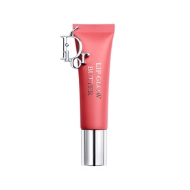 Dior Addict Lip Glow Butter lip balm in 106 Pomelo, coral-pink squeeze tube with silver cap and Dior charm tag