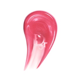 Dior Addict Lip Glow Butter lip balm texture swatch in shade 106 Pomelo, shown as a glossy pink teardrop smear