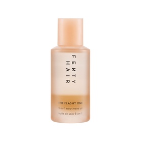 Fenty Hair The Flashy One 9-in-1 Treatment Oil in a peach-toned bottle with gold and white label detail.