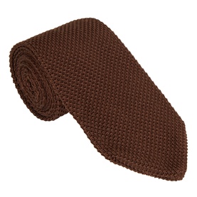 Gant shadow brown silk knitted tie with pointed tip, rolled to display textured weave pattern
