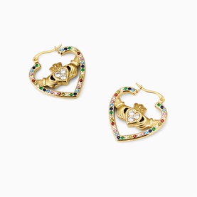 Drama Queen Heart Claddagh Drop Hoop Earrings