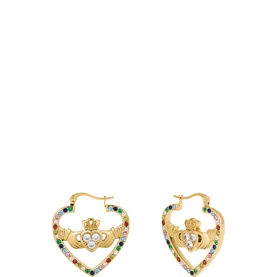 Drama Queen Heart Claddagh Drop Hoop Earrings