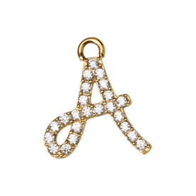 Gold-tone cursive letter A charm pendant set with pav&eacute; white crystals, with loop fitting