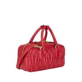 Miu Miu Arcadie Matelass&eacute; Top Handle Bag in Rosso red leather, gold-tone hardware, dual top handles and detachable crossbody strap