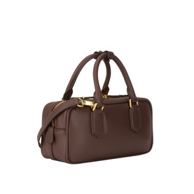 Miu Miu Radica crossbody bag in dark brown leather, dual top handles, gold-tone hardware, detachable shoulder strap